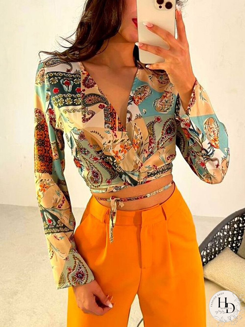 Womens summer autumn shorts outfits ladies cross neck long sleeve blouse tops solid
