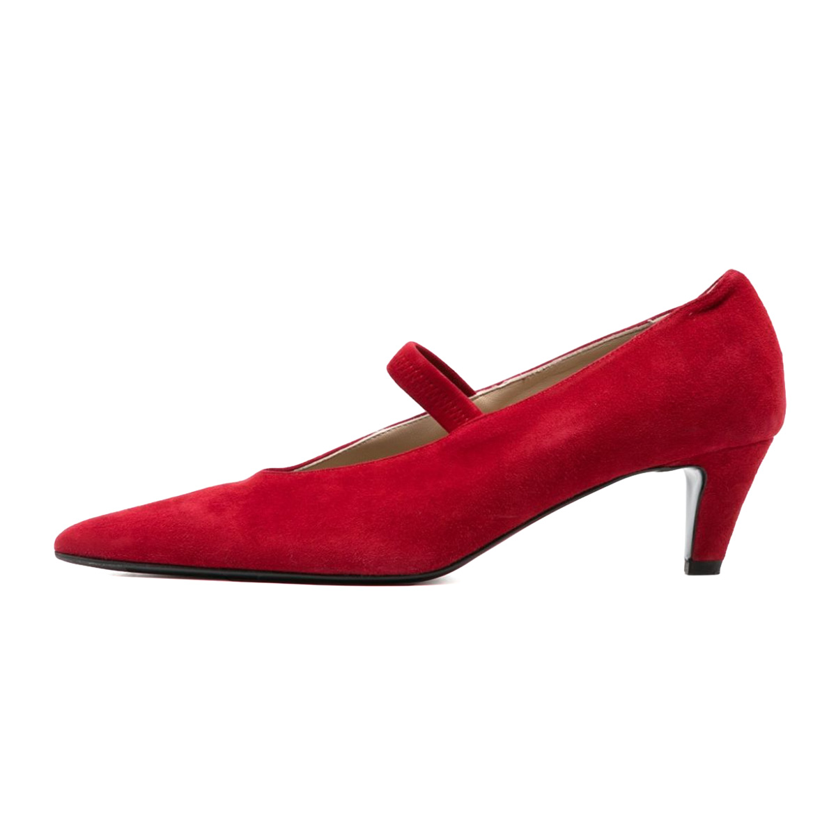 Pointed Toe Cone Heel Mary Jane Shoes with Elastic Strap in Red Nicepairs