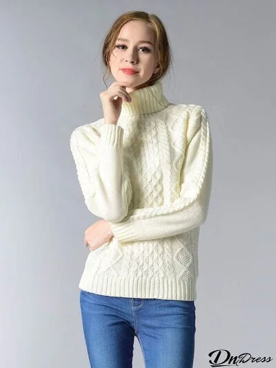 Cable-Knit Turtleneck Pullover Sweater