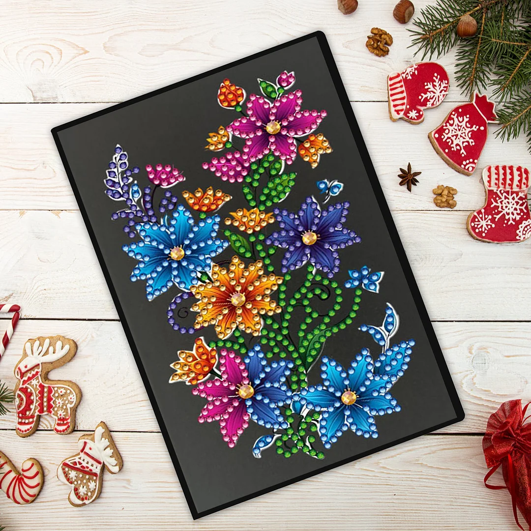 5D DIY Rhinestone Art Painting Notebook Kit for Holiday Birthday Gift (Flower)
