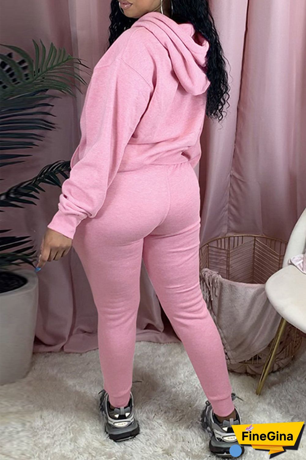 Black Casual Letter Print Basic Hooded Collar Long Sleeve Two Pieces