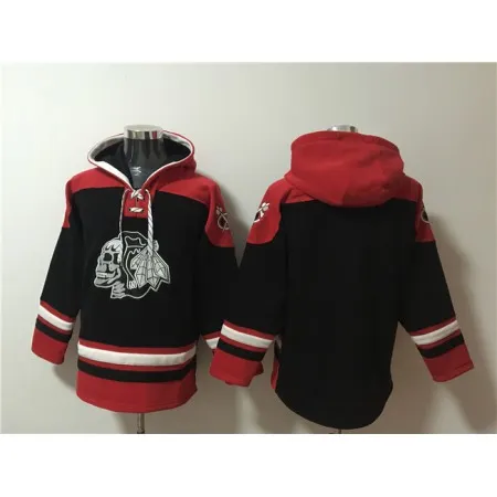Men's Chicago Blackhawks Blank Black Lace-Up Pullover Hoodie