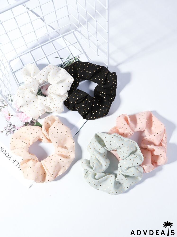 5pcs Polka Dot Print Scrunchie