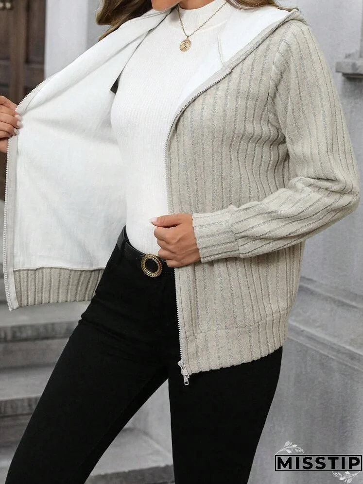 Women's Front Zipper Long Sleeve Minimalist Hooded Casual Regular Jacket