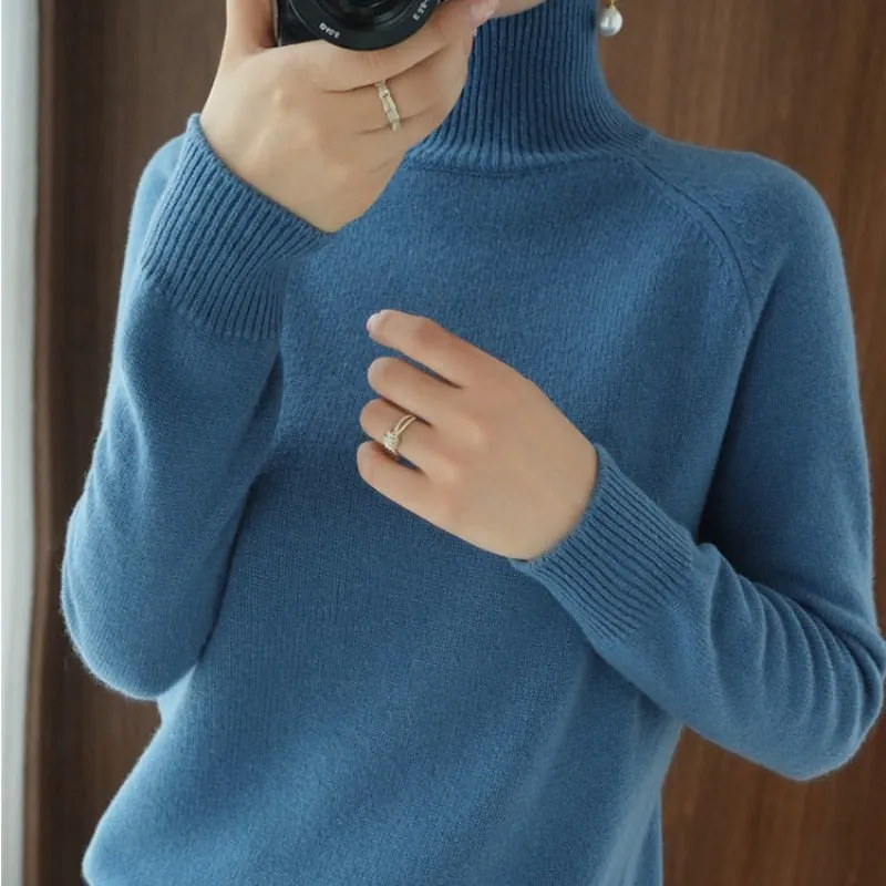 Turtleneck Cashmere Sweaters Women Autumn Winter Solid Casual  Bottoming Jumpers Female Long Sleeve Thick Knitted Slim Pullovers