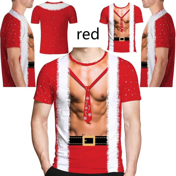 Christmas Spoof Muscle Cosplay Santa Claus Short Sleeve 3d T-shirt Casual Funny Christmas Tee - BlackFridayBuys