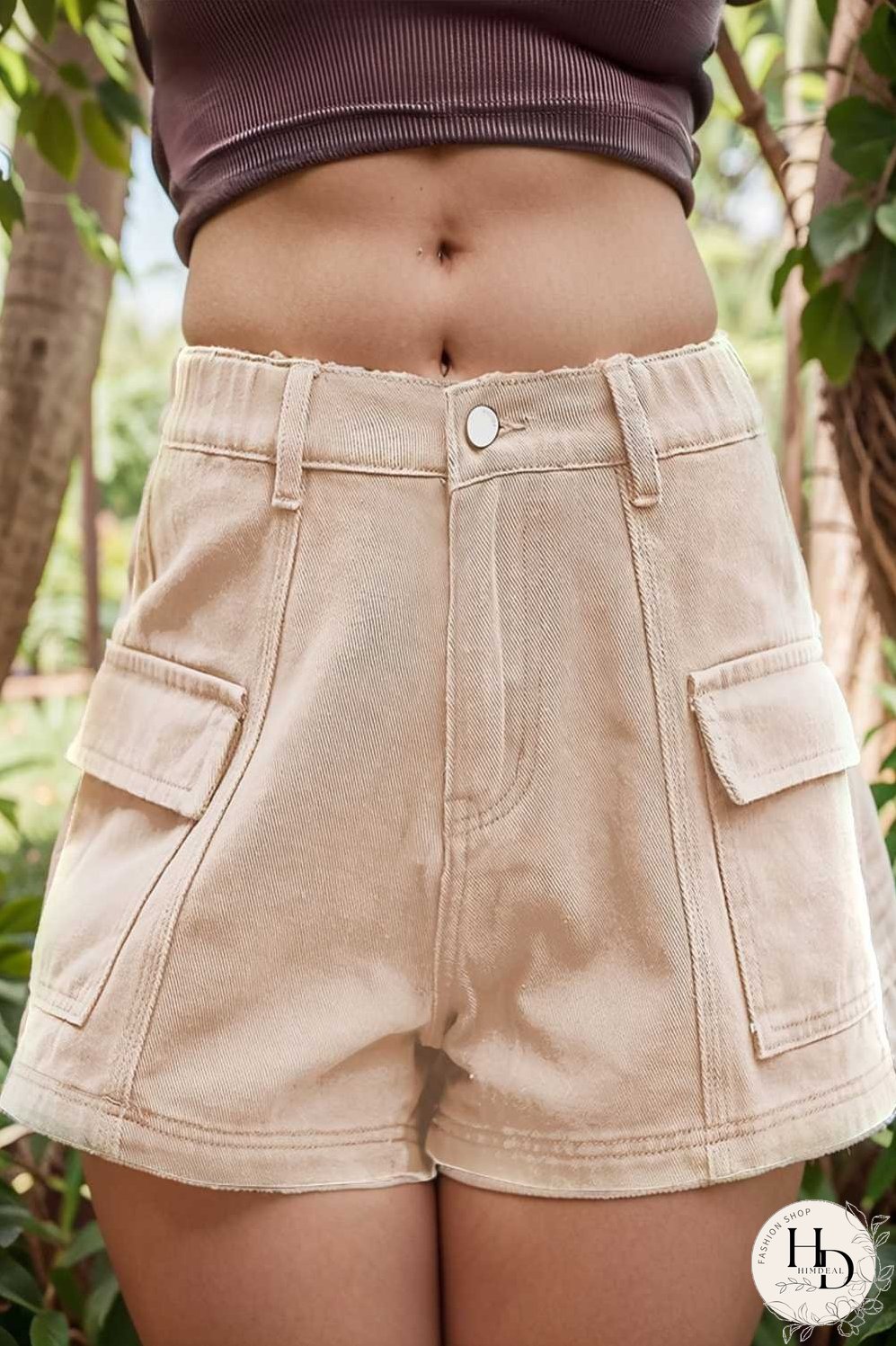 sexy button pocket denim cargo pants