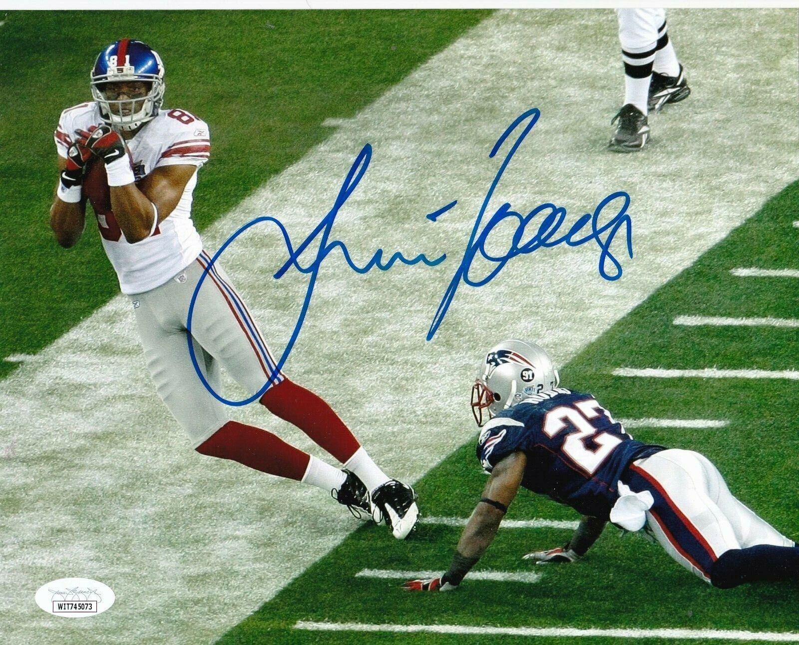 AMANI TOOMER NEW YORK GIANTS SB CATCH JSA AUTHENTICATED ACTION SIGNED 8x10