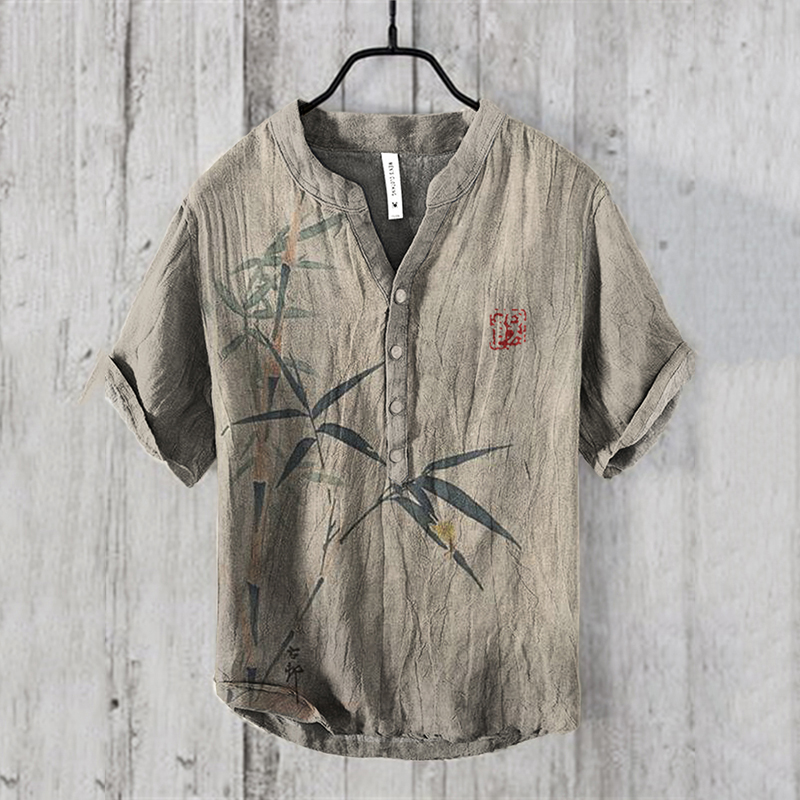 Comstylish Bamboo Japanese Art Linen Blend Shirt