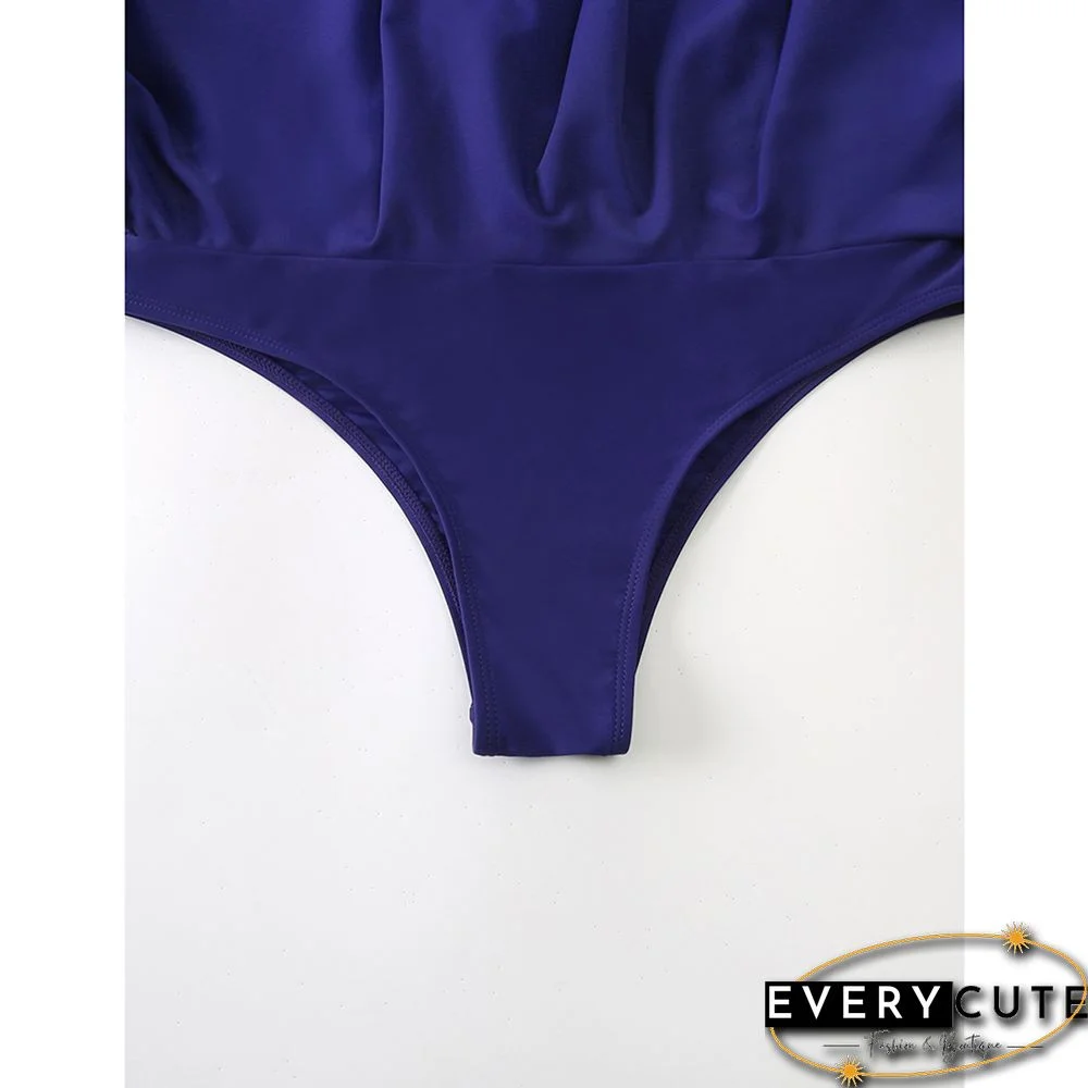 Navy Blue Pleated Irregular High Waist Beach Culottes