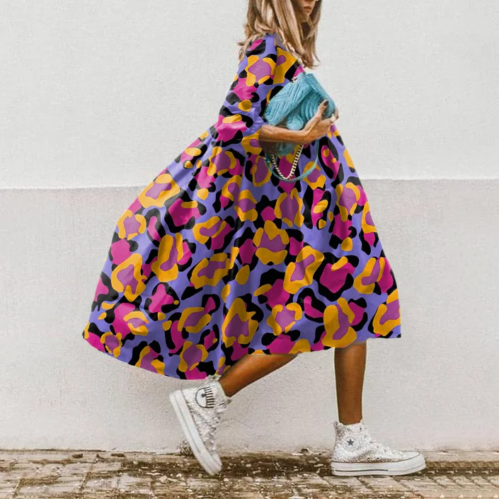 Fashion Geometry Print Loose Holiday Midi Dress