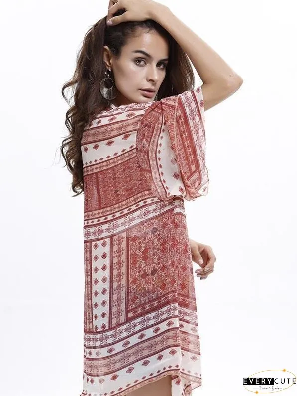 Popular 3/4 Sleeve Printed Shirt Shawl Cover-up Tops