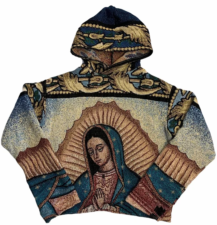 VChics Men's Artistic Our Lady of Guadalupe Print Fashion Trendy Long-Sleeved Hoodie