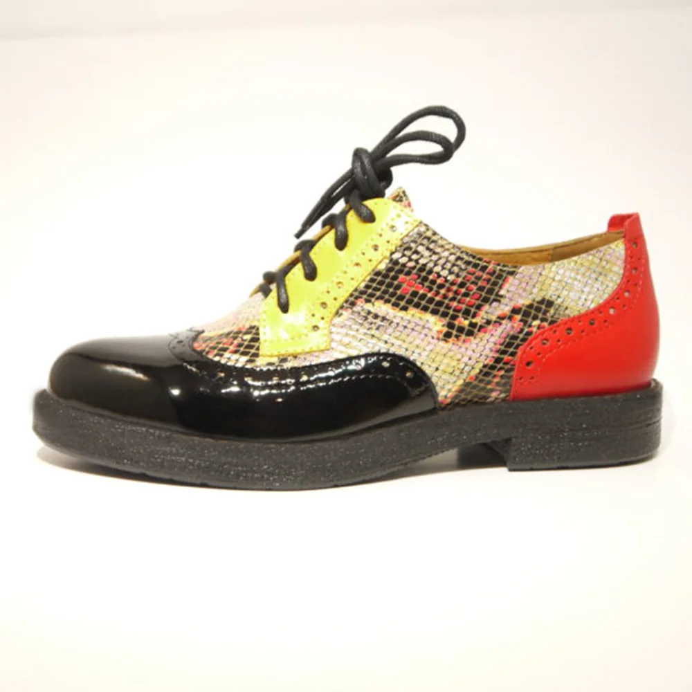 Multicolor Closed Round Toe Lace Up Flat Oxford Shoes Nicepairs