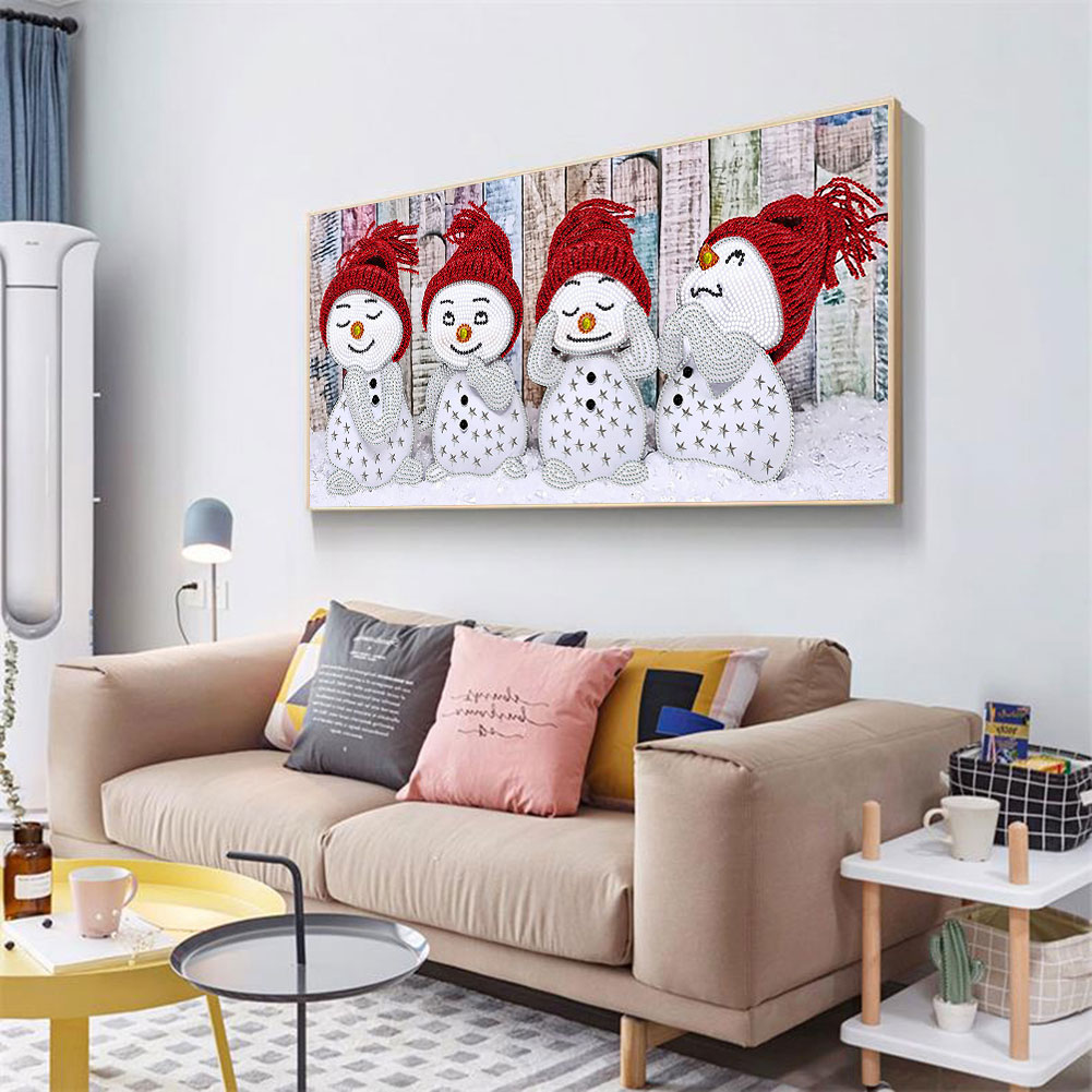 Four Little Snowmen-Partial Special Shaped Diamond Painting 60*30cm