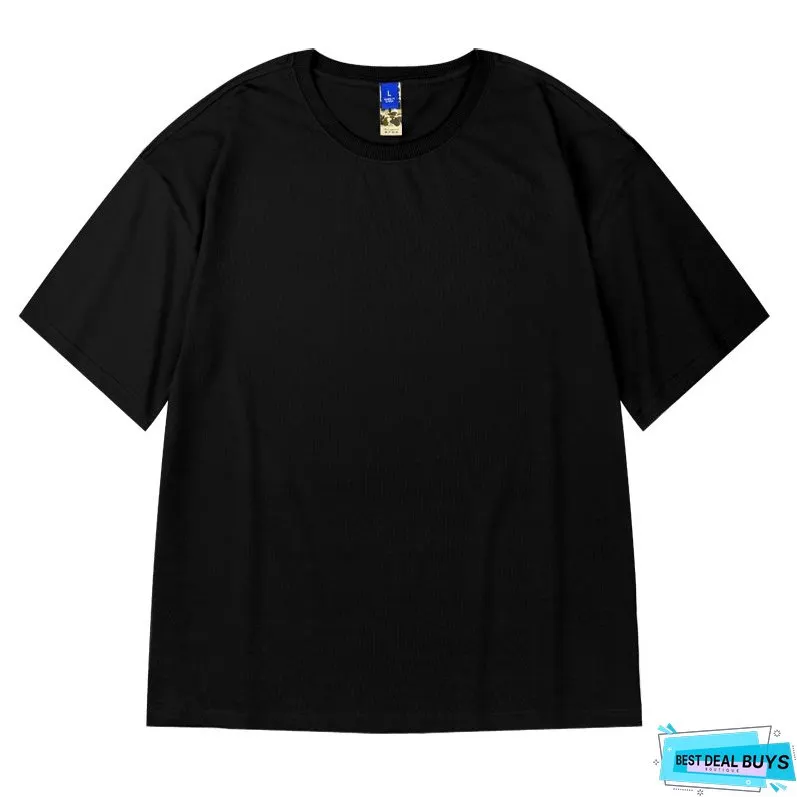 Men's Cotton Short Sleeve Over Sized Solid Color Loose T-shirt