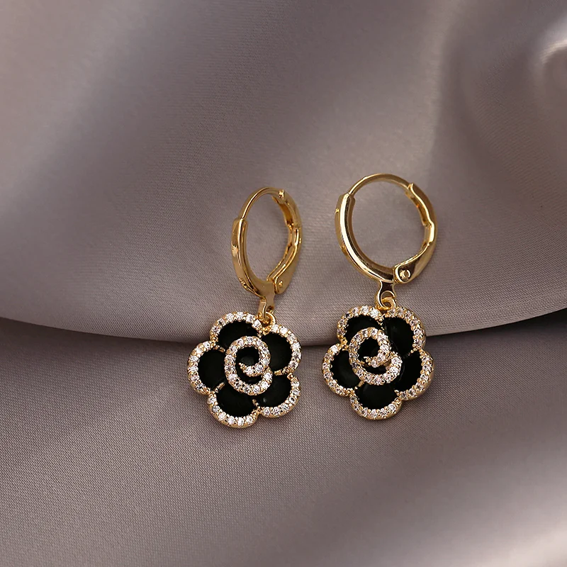 Zircon Camellia Pendant Earrings