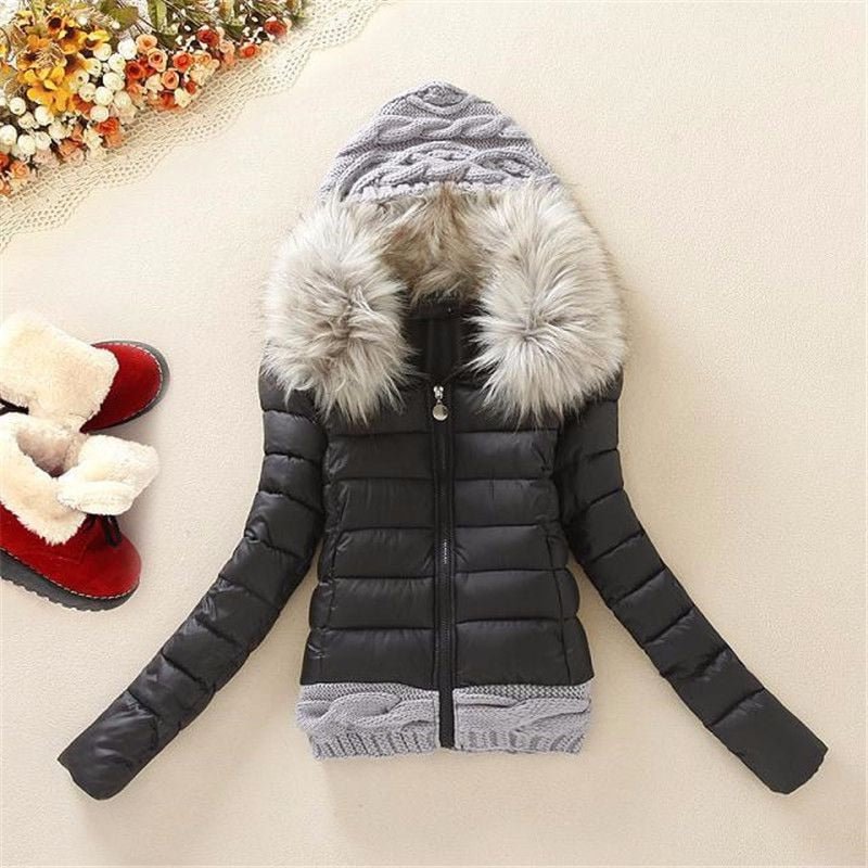 plus size 4XL women winter jacket Knitted wool cap patchwork jacket autumn winter coat outwear 2020