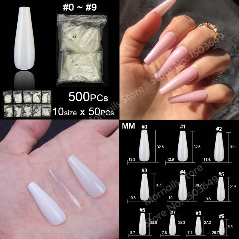 500 Pieces Of Ballerina Stiletto Coffin Rounded Square False Nail Tips Manicure Fake Nail Tips Long False Nails Short Nail Tips-Nail Inspo
