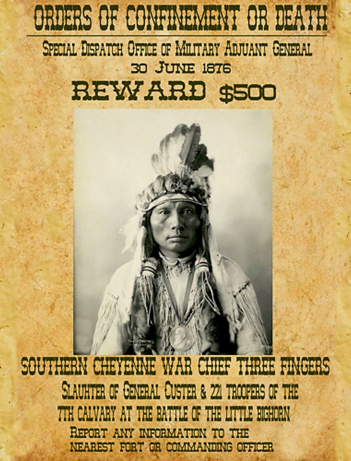 THREE FINGERS SOUTHERN CHEYENNE WAR CHIEF WANTED POSTER 8.5X11 Photo Poster painting PICTURE