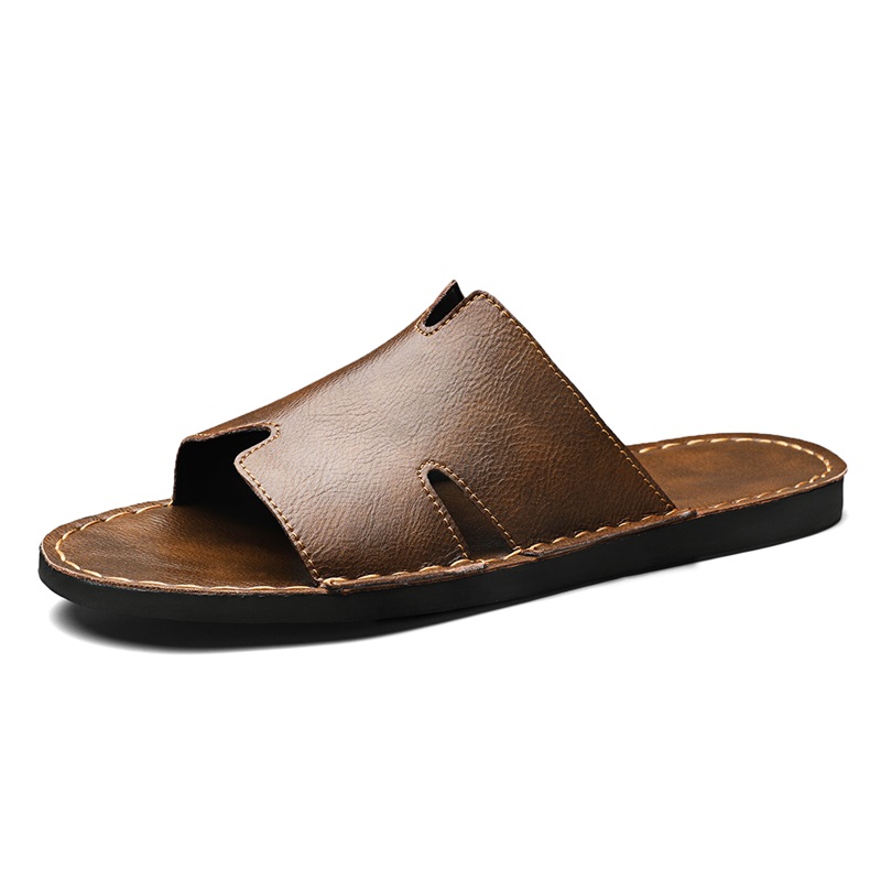 Arkget Shoes | Men's Premium Leather Sandals H-shaped Soft Sliders