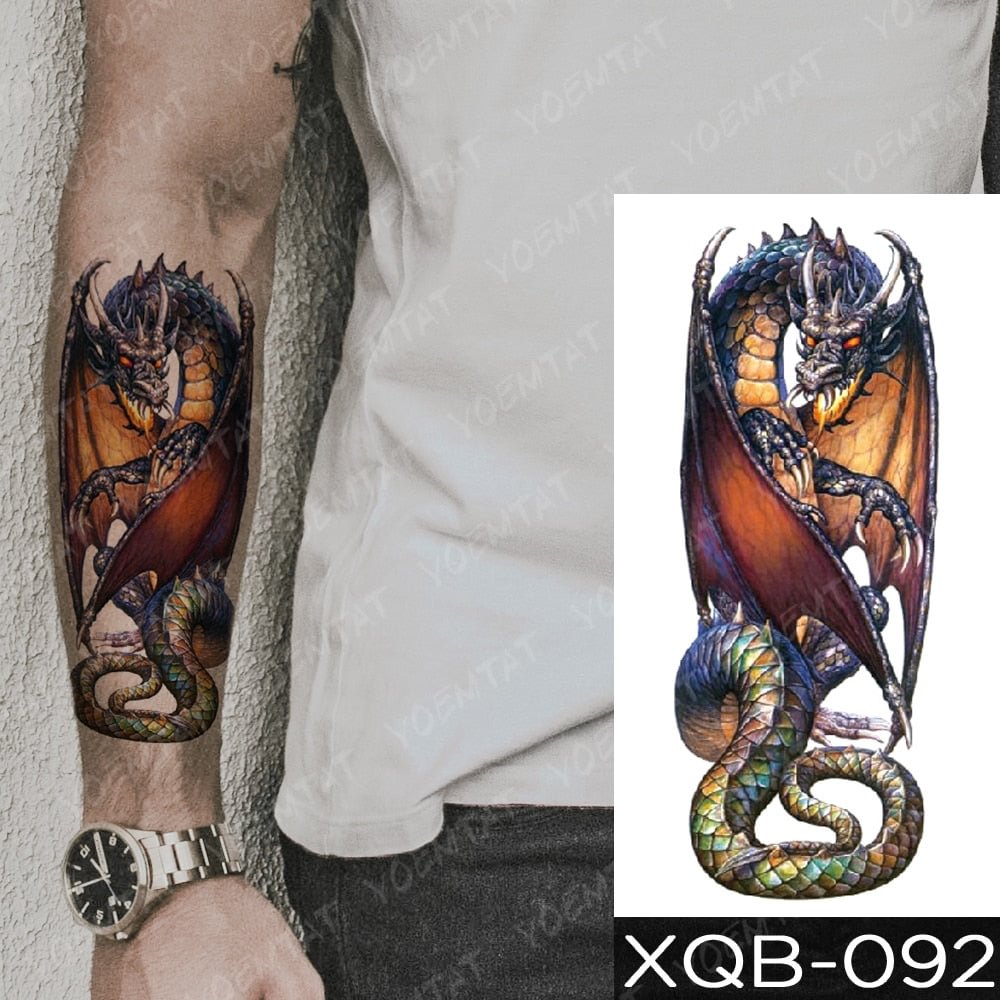 Waterproof Temporary Tattoo Sticker Dragon Knight Spitfire Flash Tattoos Tiger Owl Wolf Body Art Arm Fake Tatoo Women Men