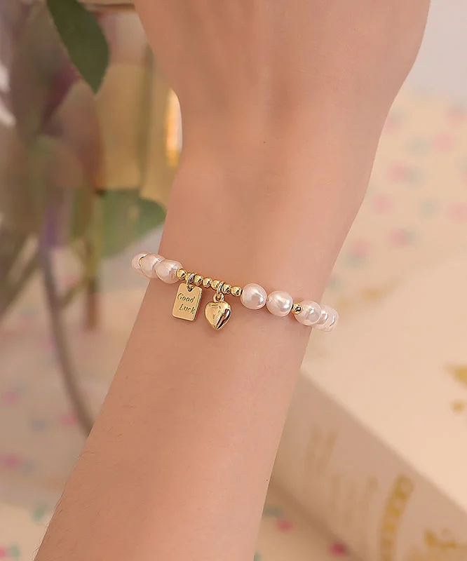 DIY White Alloy Pearl Oil Drip Love Charm Bracelet