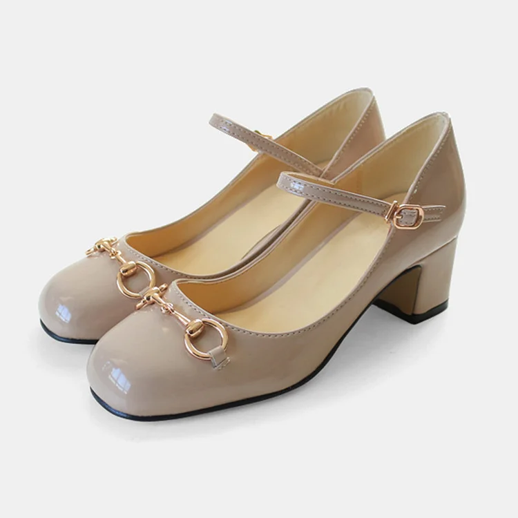 Chaussures Mary Jane à talons bloc beige avec boucles Flusfy
