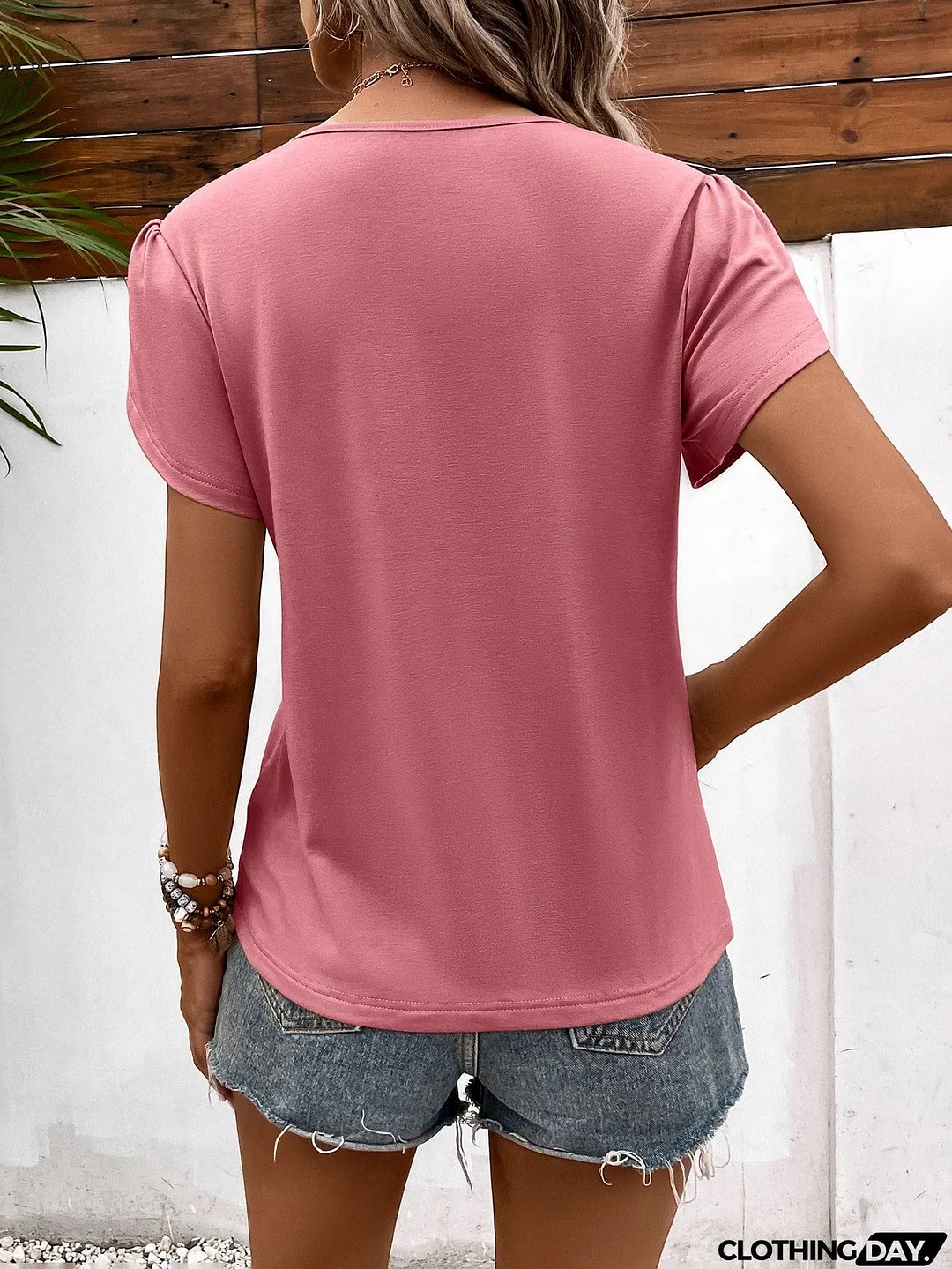 Strappy V-Neck Petal Sleeve Top