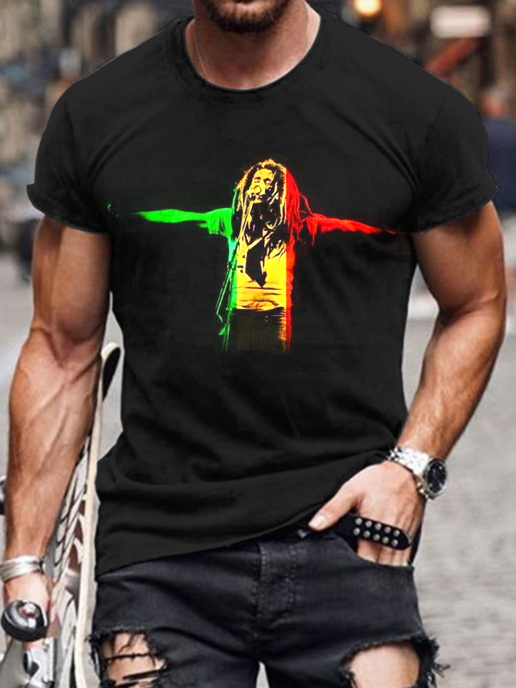 Comstylish Reggae Bob Marley Print Casual T-Shirt