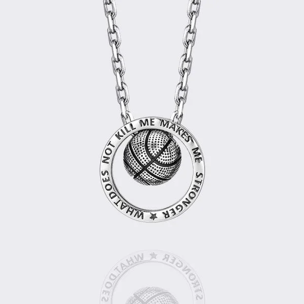 Sterling Silver Basketball Circle Pendant Necklace