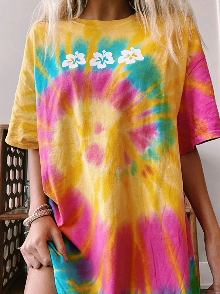 Daisy/Sun Printed Tie Dye T-shirt