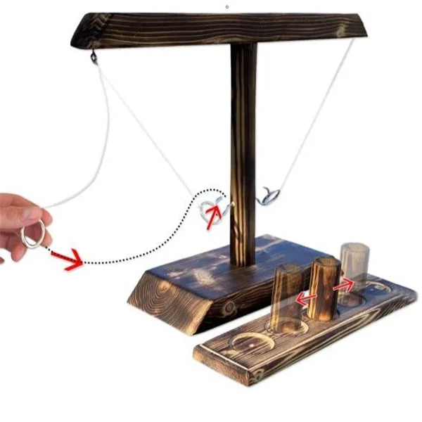 WOODEN HOOK AND RING TOSS BATTLE GAME