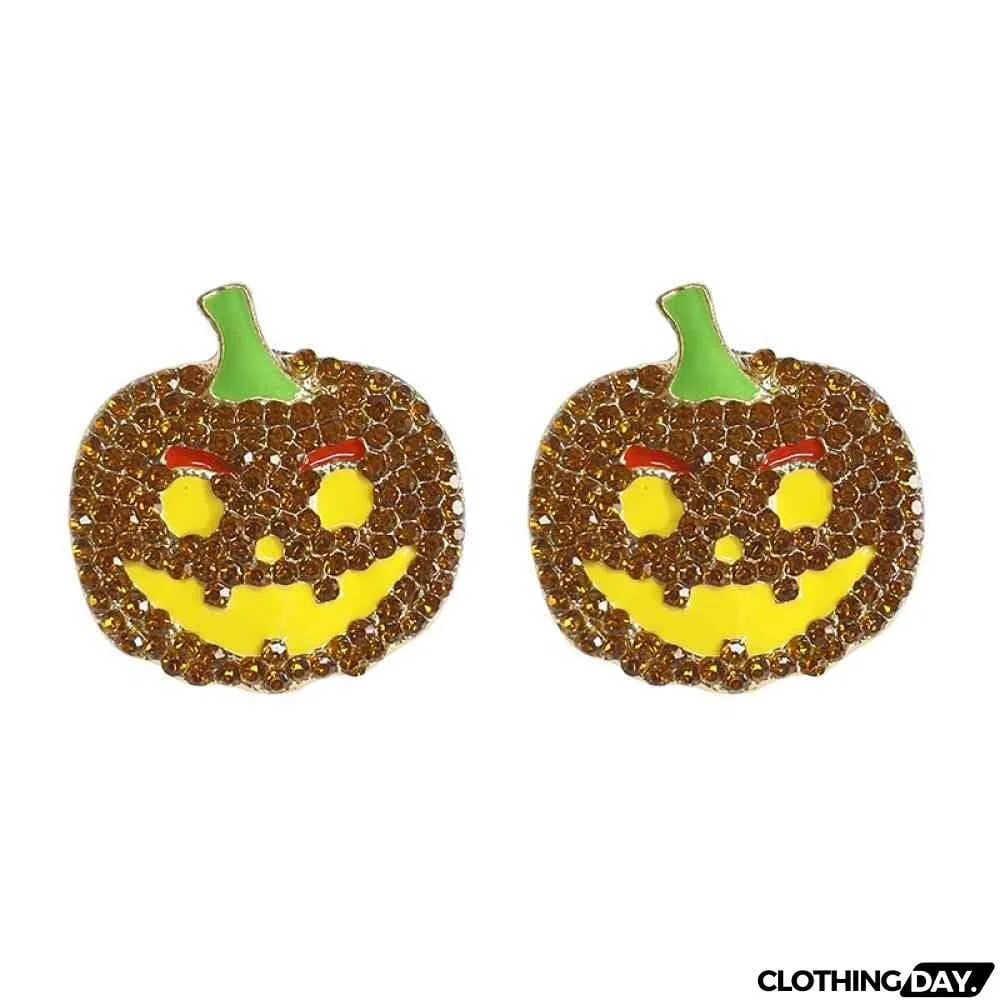 Demon Pumpkin Rhinestone Alloy Earrings