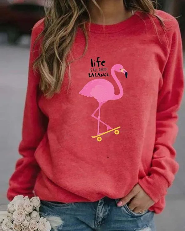 Animal Letter Print Casual Round Neckline Sweatshirts Tops