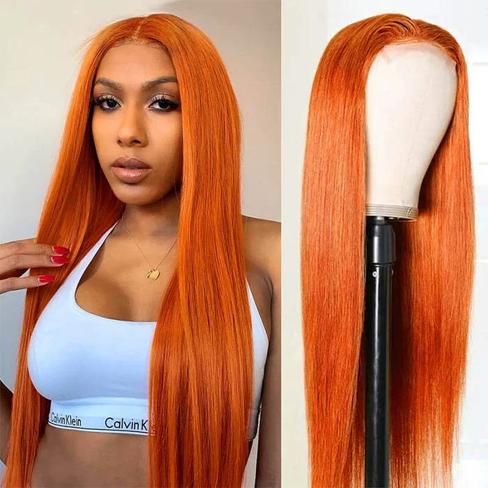 Ginger Orange Brazilian 4*4 HD Lace Front Straight Wigs