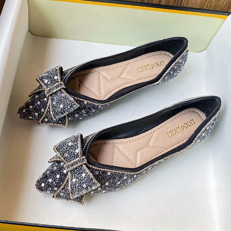 Delicate Woman Bowknot Shoes Glitter Sequin Flats shopify Stunahome.com