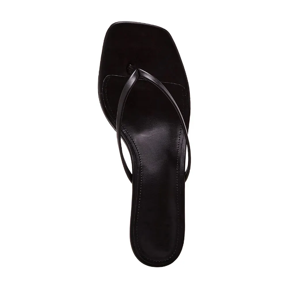 Elegant Black Square Toe Kitten Heel Flip Flop Summer Sandals