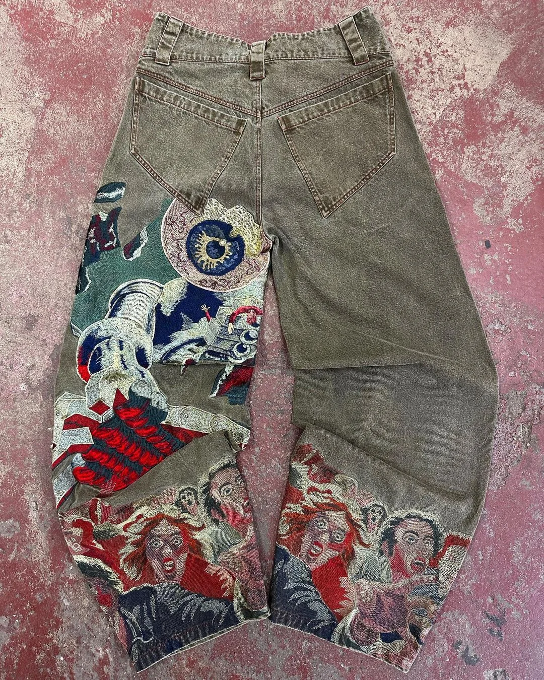 Aonga Y2k Jeans Harajuku Punk Oversized Graphic Embroidery Baggy Jeans Men and Women Wide Leg Jeans Hip Hop Casual Retro Streetwear aonga