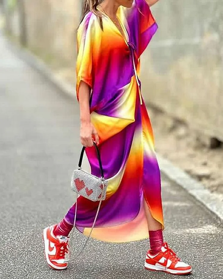 Casual V-Neck Printed Dress