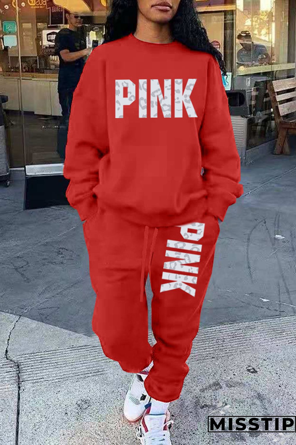 Blue Casual Letter Print Patchwork O Neck Long Sleeve Two Pieces