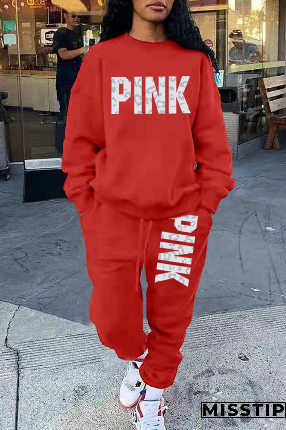 Blue Casual Letter Print Patchwork O Neck Long Sleeve Two Pieces