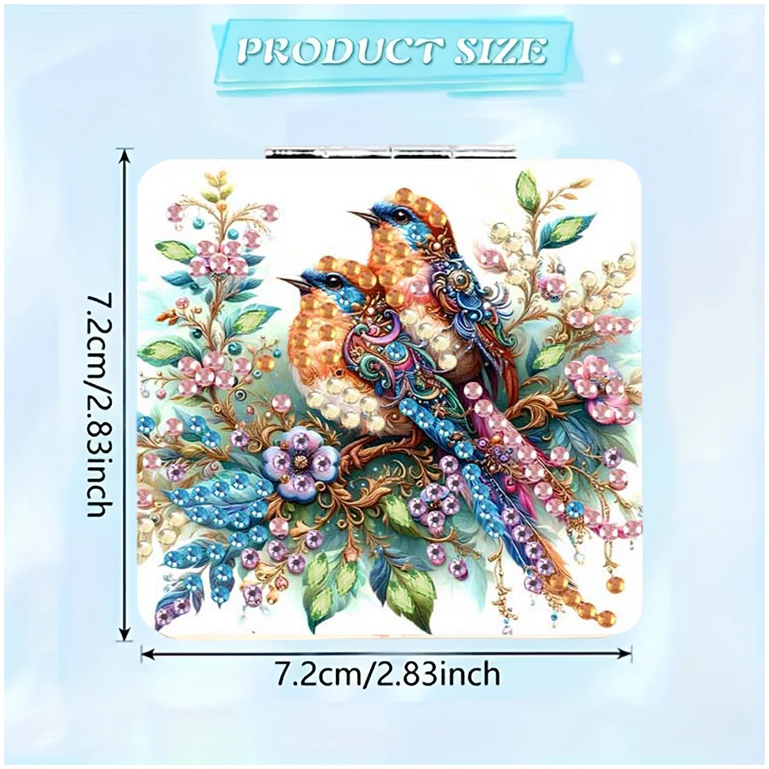 Bird DIY Special Shaped Diamond Painting Compact Mirror Kits Diamond Art Painting Pocket Mirror for Adults and Beginners