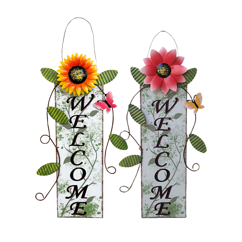 

Sunflower Welcome Sign Wrought Iron Hand Painted Hanging Fence Ornaments, Yellow, 501 Original