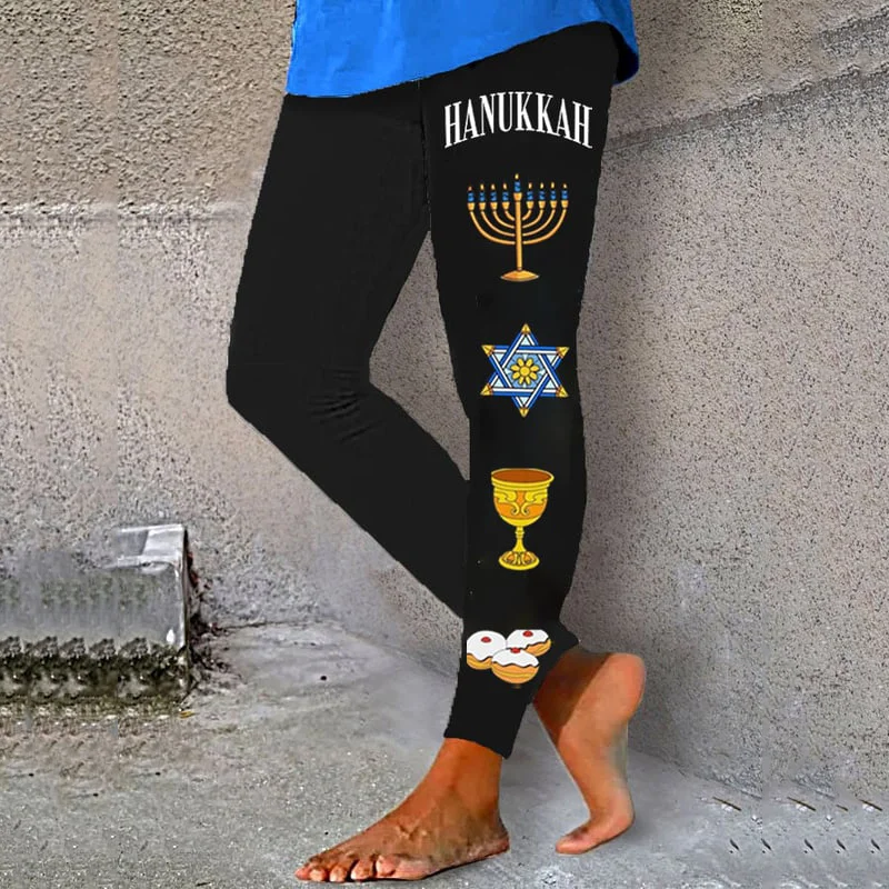 Women's Hanukkah Print Tight High Stretch Leggings