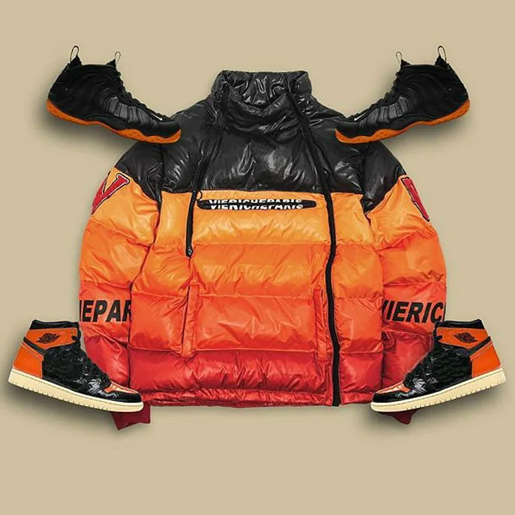 Color block orange puffer jacket