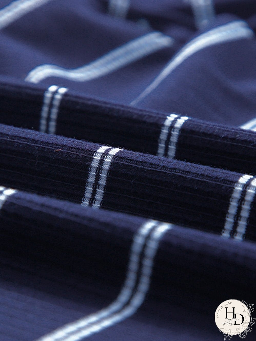 Blue Striped Rib Knit Pullover with Color Block Cuffs