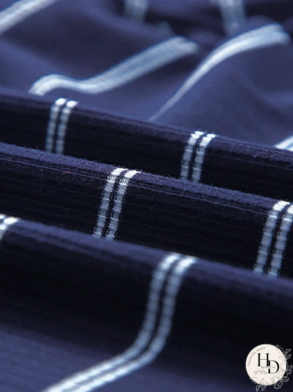 Blue Striped Rib Knit Pullover with Color Block Cuffs