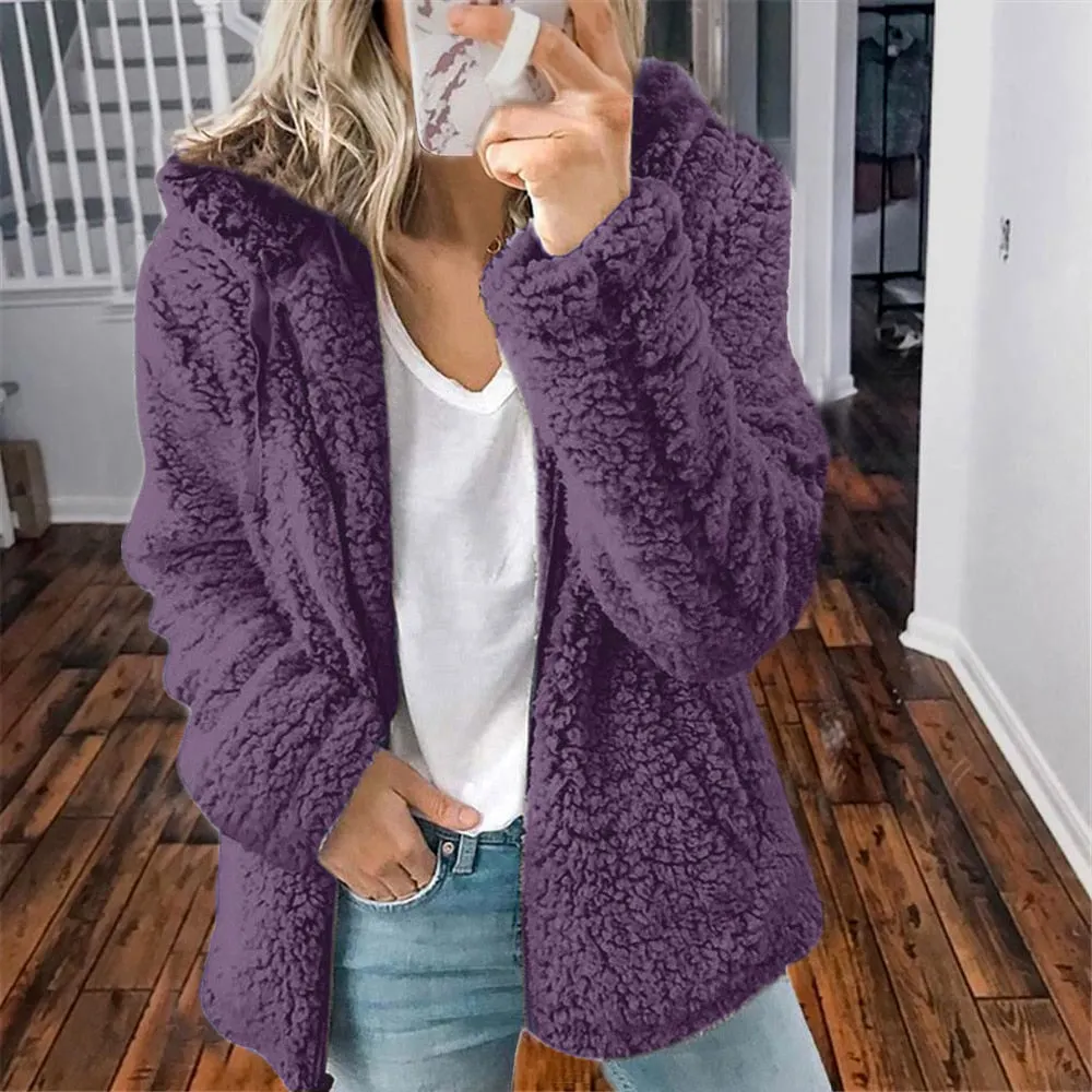 2021 new women's hooded woolen fleece autumn and winter jacket