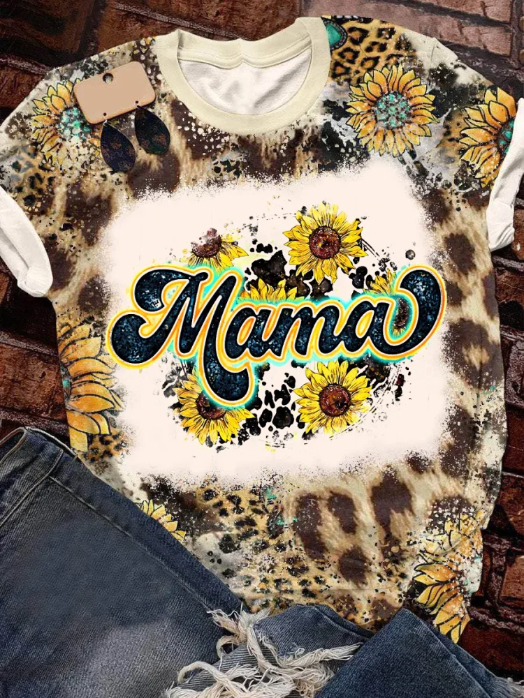 Sunflower Mama Printed Bleached T-Shirt